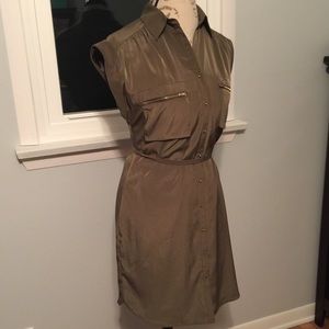 Express Olive Green Dress with Gold Accents